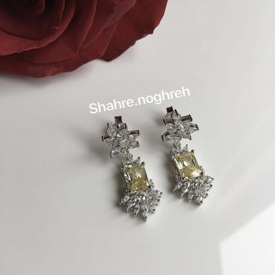 گوشواره نقره جواهر لوکس سیترین 💛