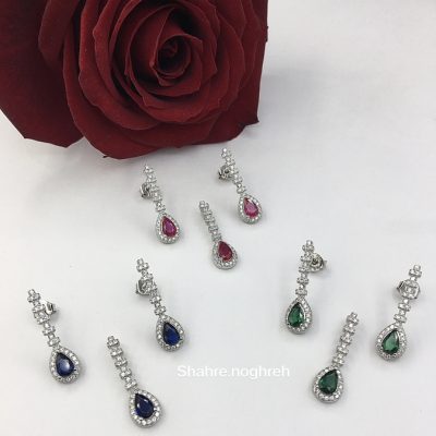 نیمست نقره جواهر ( یاقوت / زمرد / یاقوت کبود)