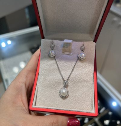 نیمست نقره جواهر  ظریف مروارید اصل