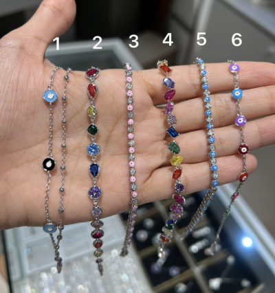 دستبند های نقره جواهر مولتی کالر 🌈 و‌چشمنظر🧿