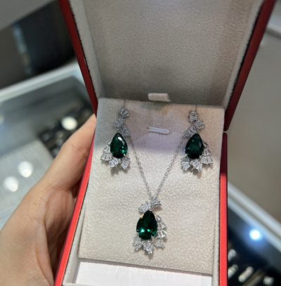 نیمست نقره جواهر لوکس زمرد و انگشتر 💚