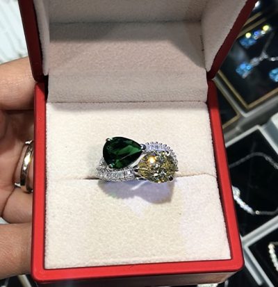 انگشتر نقره جواهر لوکس زمرد سیترین 💚💛