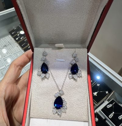 نیمست نقره جواهر لوکس یاقوت کبود و انگشتر 💙