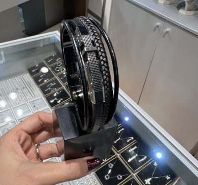 دستبند چرم استیل مردانه