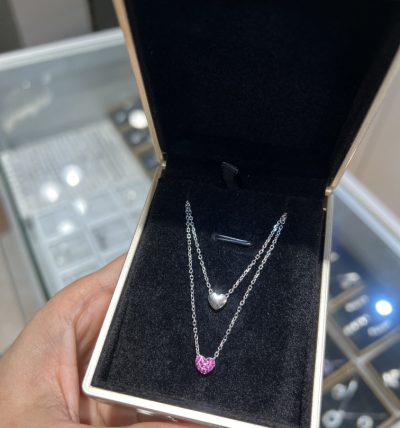 گردنبند نقره جواهر دولاین قلب صورتی 💞