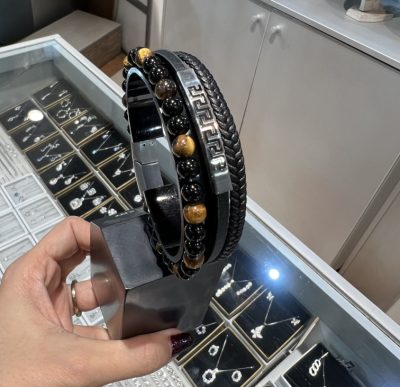 دستبند چرم استیل مردانه