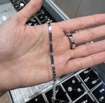 ست دستبند و انگشتر نقره جواهر تنیسی