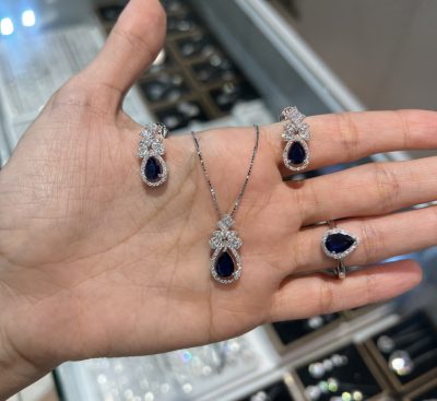 نیمست نقره جواهر یاقوت کبود و انگشتر 💙