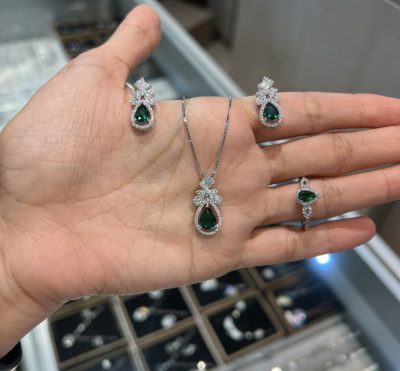 نیمست نقره جواهر زمرد و انگشتر 💚💎