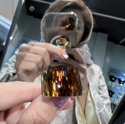 انگشتر تمام استیل سواروسکی کهربایی🧡💍