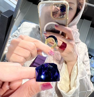 انگشتر تمام استیل سواروسکی 💙سورمه ای