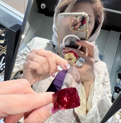 انگشتر تمام استیل سواروسکی  قرمز ❤️