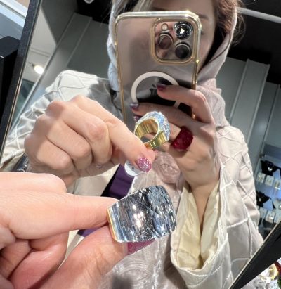 انگشتر تمام استیل سواروسکی سفید/ نقره ای🤍