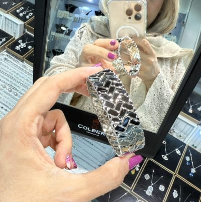 بنگل تمام استیل طرح طلا سفید 🤍02