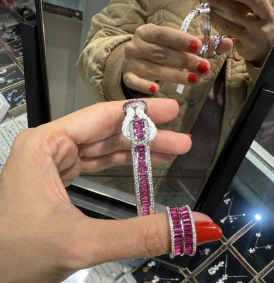 انگشتر و بنگل چرم استیل طرح جواهر   لوکس🩷 💎