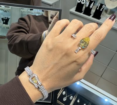 انگشتر و دستبند طرح جواهر تنیسی سیترین 💛💎