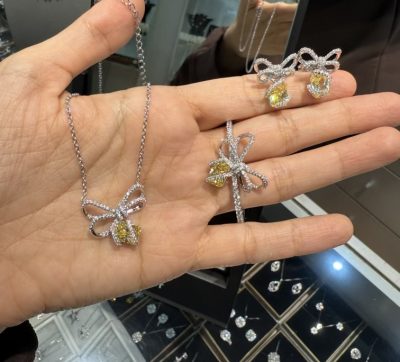 نیمست و انگشتر طرح جواهر پاپیون 🎀 سیترین 💎💛